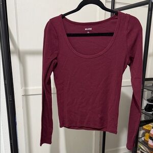 Hollister Women's Deep Red Long Sleeve Tee